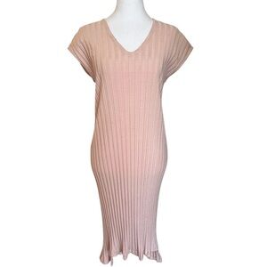 Eileen Fisher Women’s Shift Dress Pink Stretch Ribbed Hi-Lo Hem Size XS Coquette